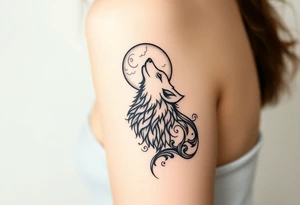 Lone wolf howling at the moon tattoo idea