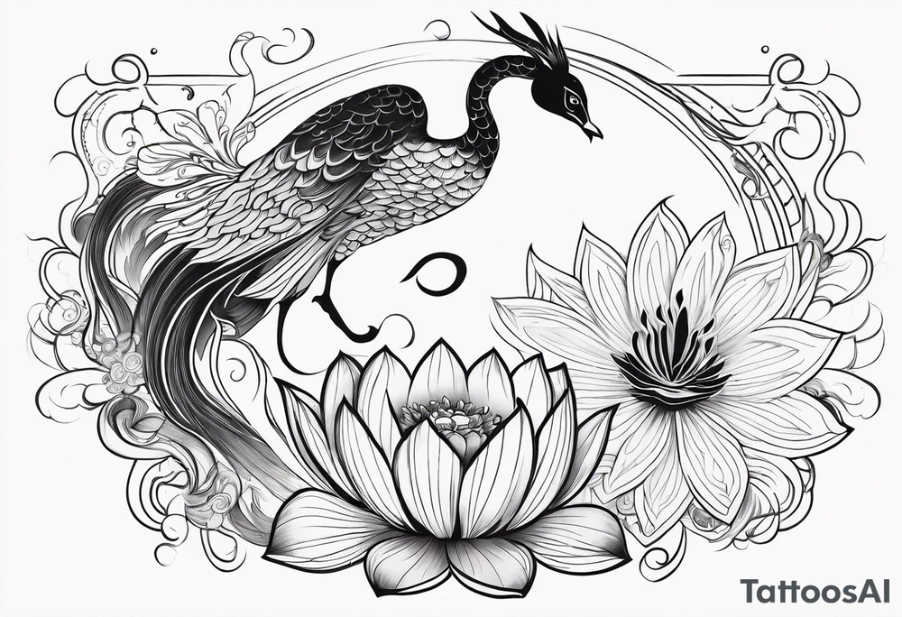 Lotus flowers phoenix lady and Capricorn tattoo idea