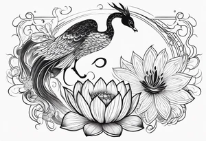 Lotus flowers phoenix lady and Capricorn tattoo idea