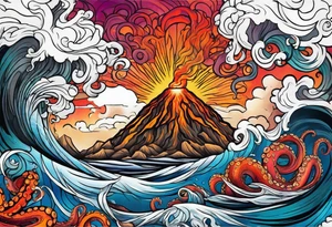 Octopus, volcano eruption tattoo idea