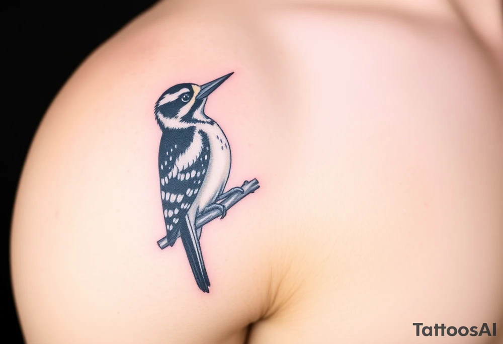 Middle spotted woodpecker sitting on a branch tattoo idea