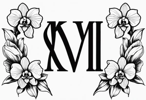 Roman numerals with orchids filled back ground tattoo idea
