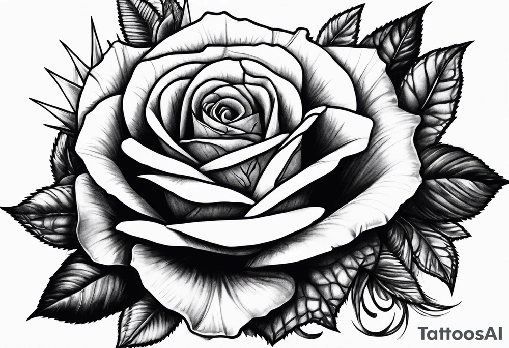 Black mamba with black rose and thorns tattoo idea