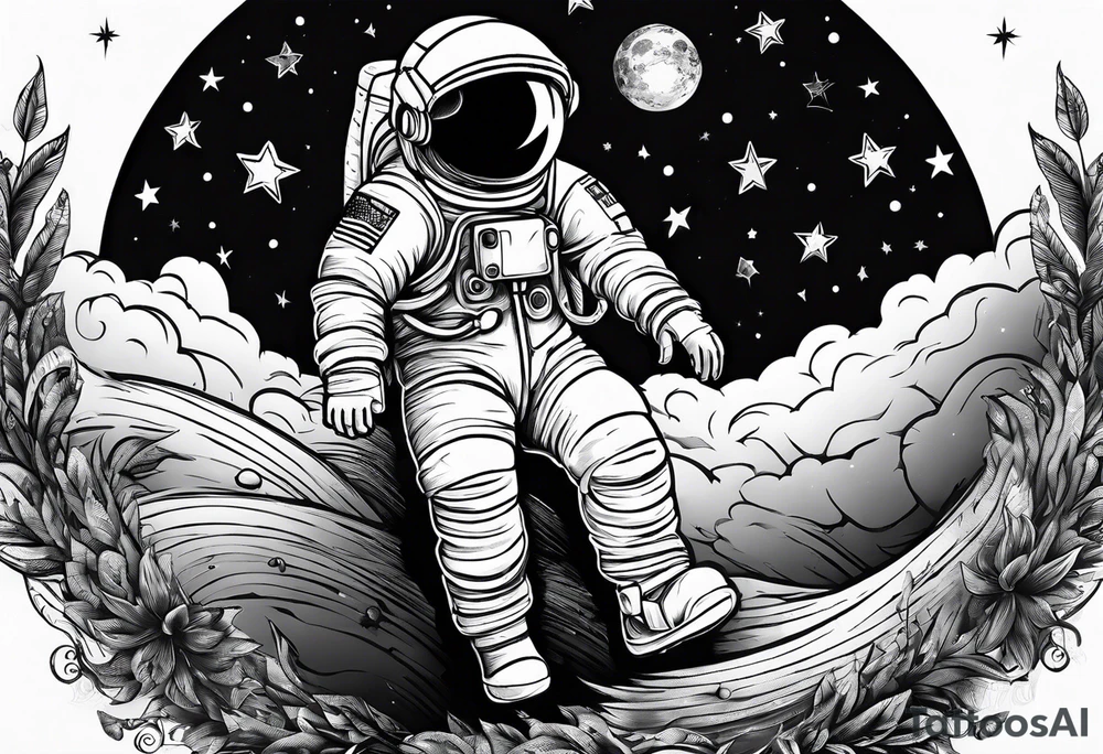 Kid Astronaut sitting on the moon reaching for the stars tattoo idea