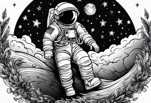 Kid Astronaut sitting on the moon reaching for the stars tattoo idea
