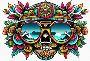 Colorful Mayan theme sunglasses tattoo idea