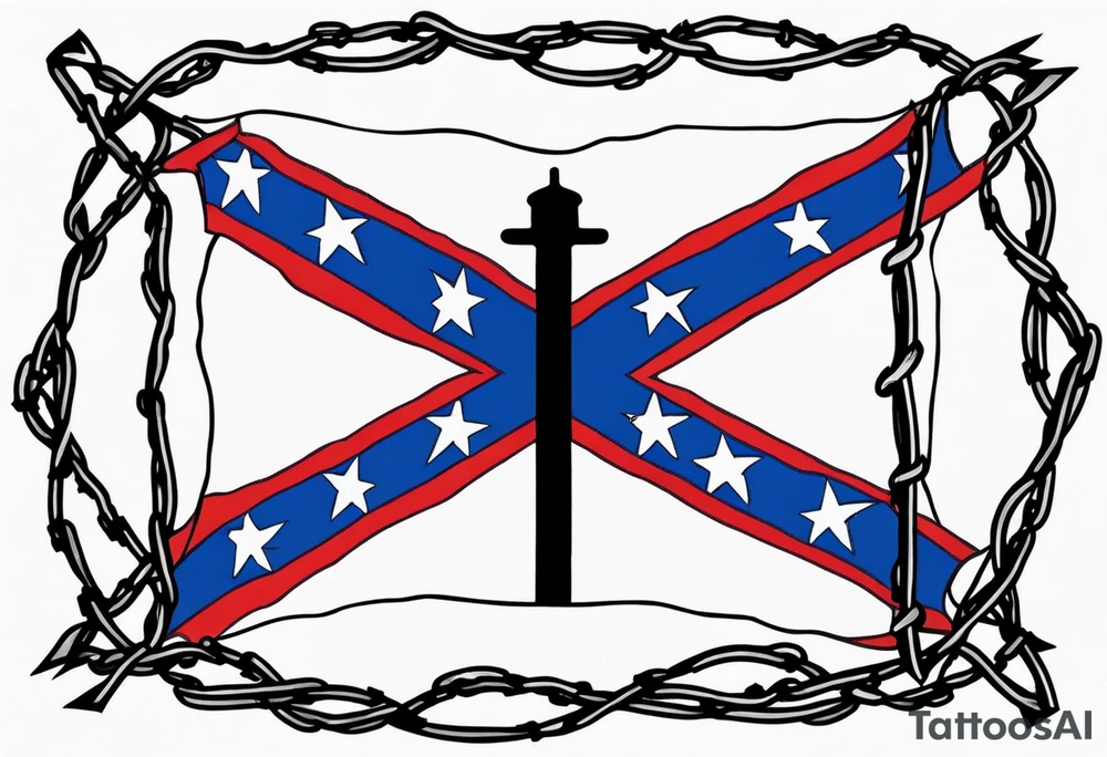 Rebel flag caught between 2 bands of barbed wire tattoo idea