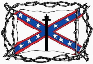 Rebel flag caught between 2 bands of barbed wire tattoo idea