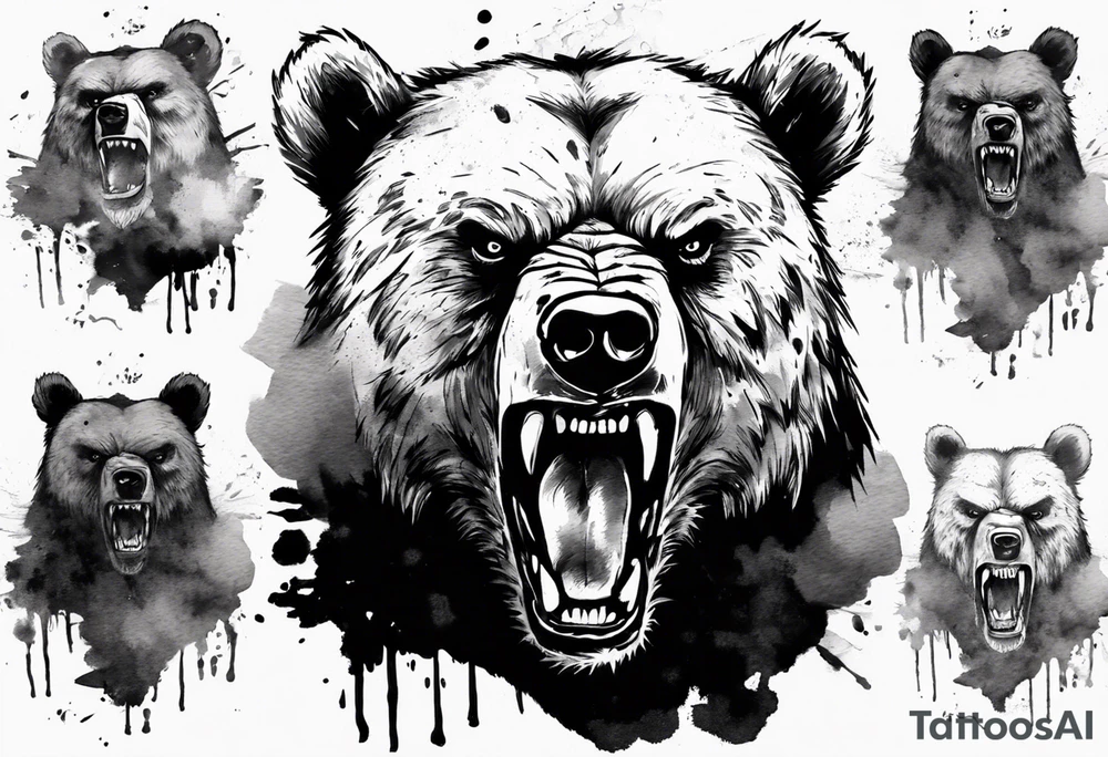Angry bear coming up behind a city tattoo idea