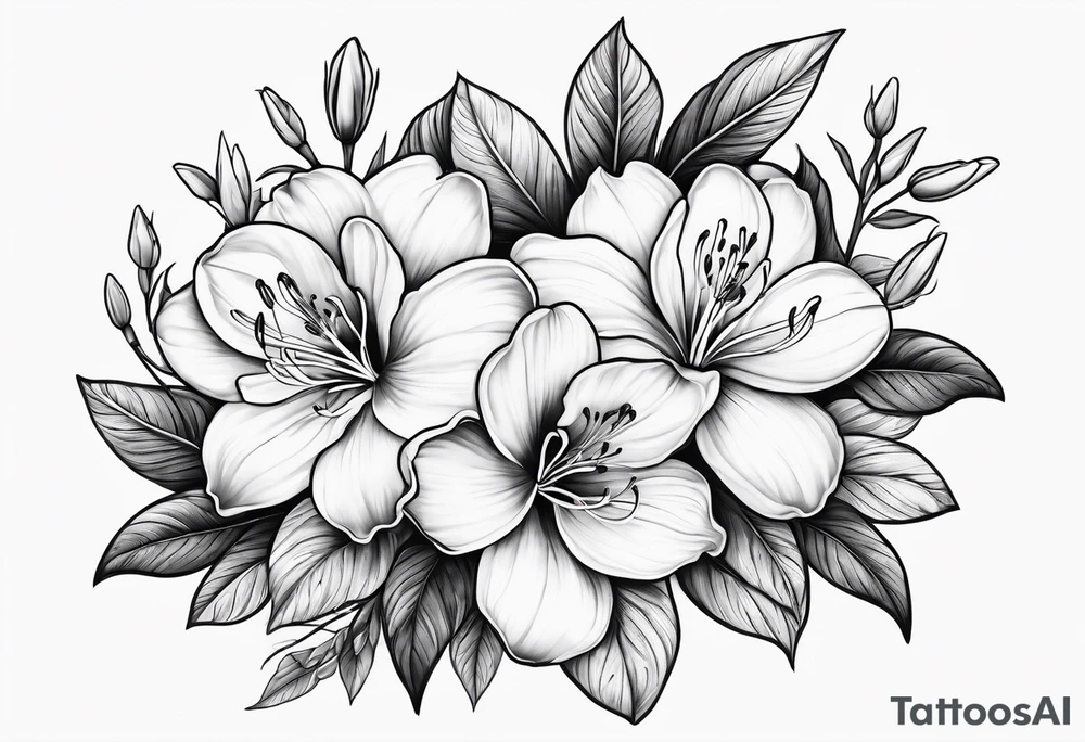Azalea flowers, Fine-line, dark shading tattoo idea