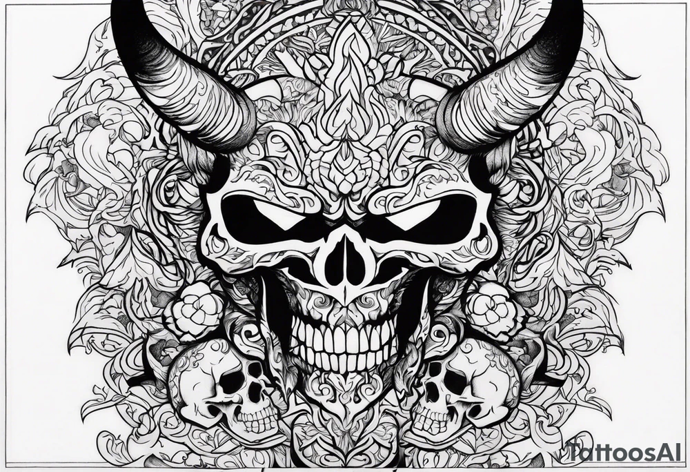 Name KIHURANI with background of skulls and demons while burning tattoo idea