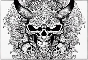 Name KIHURANI with background of skulls and demons while burning tattoo idea