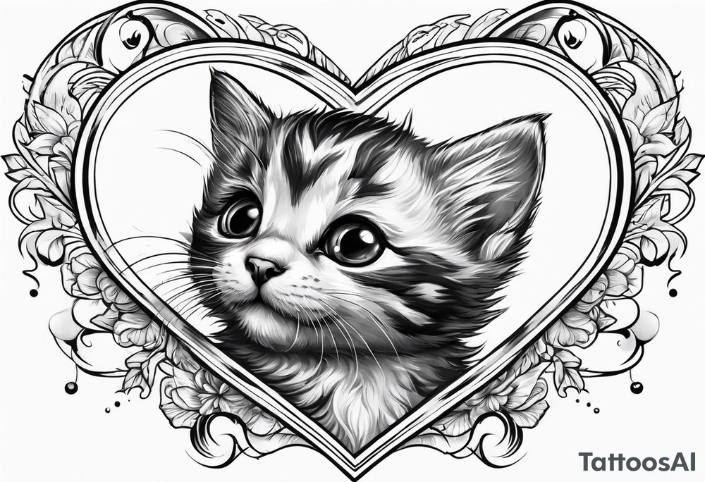 Cute kitten jumping over a heart full body tattoo idea