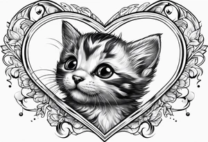 Cute kitten jumping over a heart full body tattoo idea