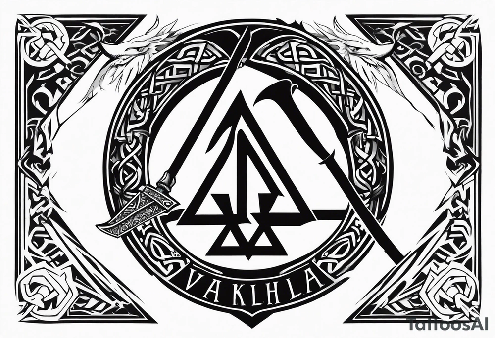 Valhalla sword shield dragon axe Valknut tattoo idea