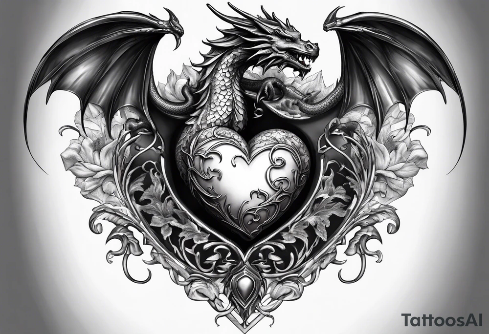 Realistic heart with a dragon tattoo idea