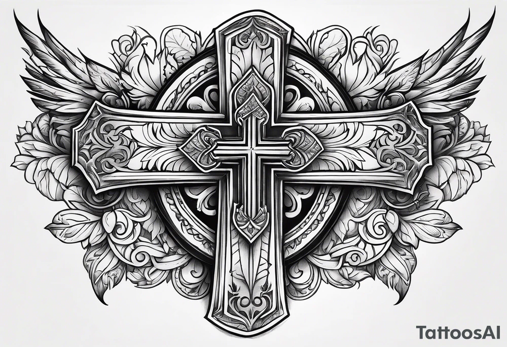 Western tattoo with a cross in the middle tattoo idea