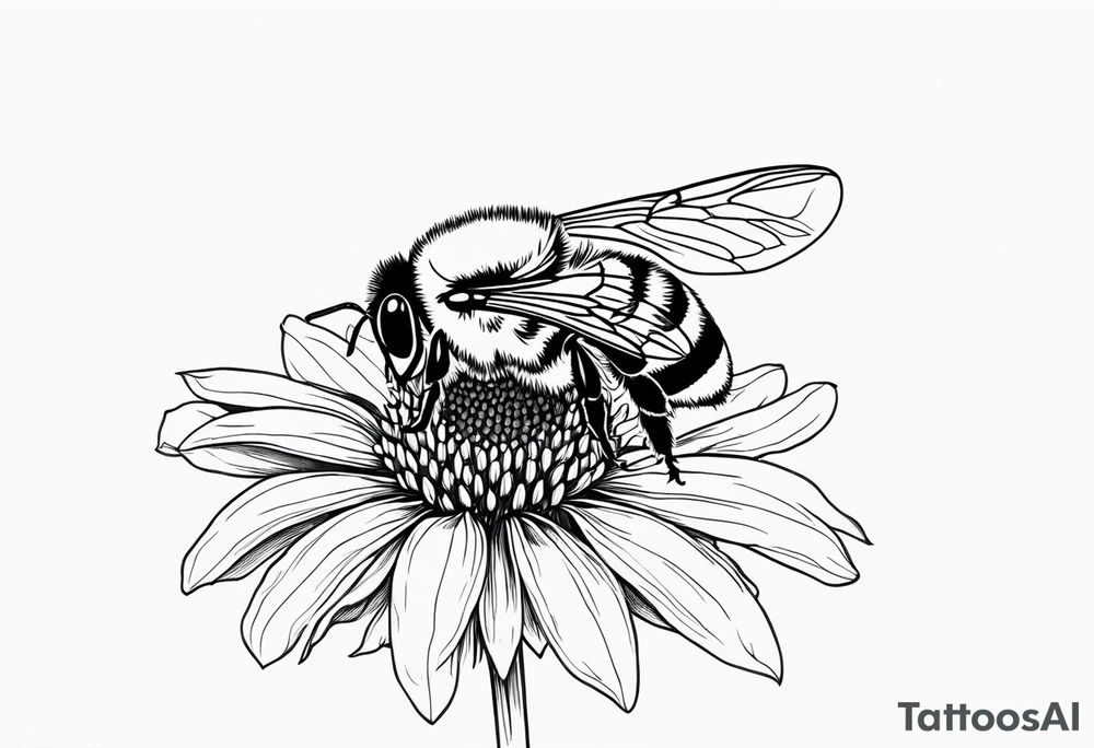 Fine line coneflower and bumblebee tattoo idea
