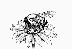 Fine line coneflower and bumblebee tattoo idea