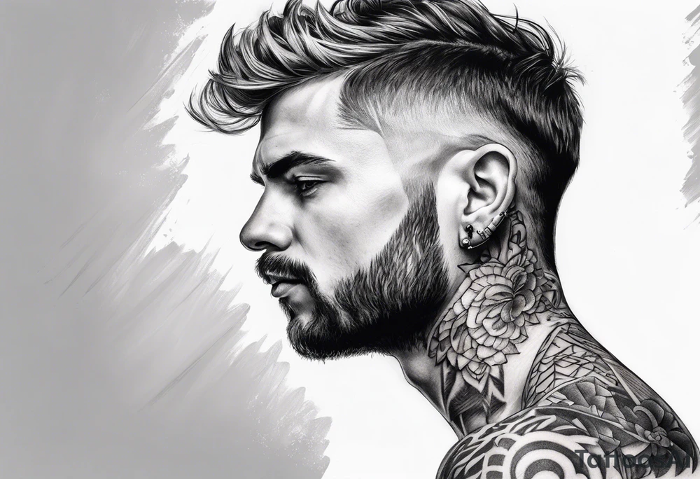Tattoo artist very short hair man tattoo idea
