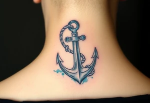 weathered anchor wrapped in nautical rope with sea waves tattoo idea