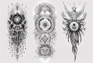 Sleeve for woman's arm phoenix sacred geometry with Metatron's cube tattoo idea