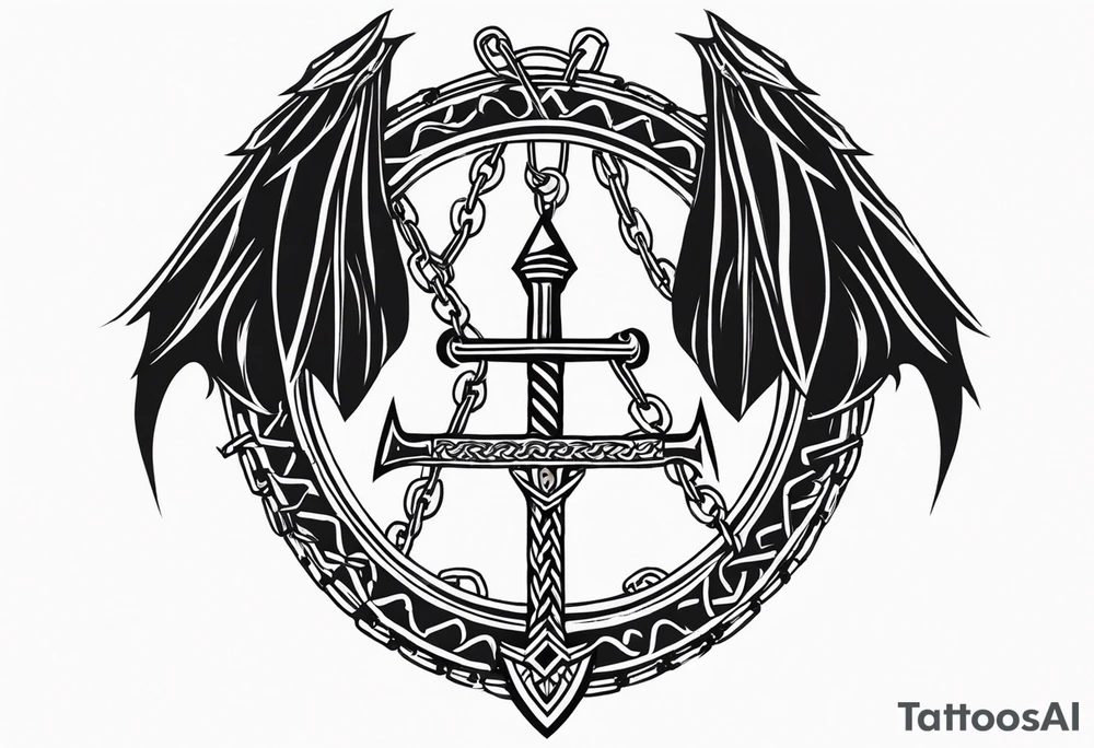 Valhalla sword shield dragon axe Valknut barbed wire chains tattoo idea Valhalla sword shield dragon axe Valknut barbed wire chains tattoo idea