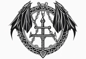 Valhalla sword shield dragon axe Valknut barbed wire chains tattoo idea
