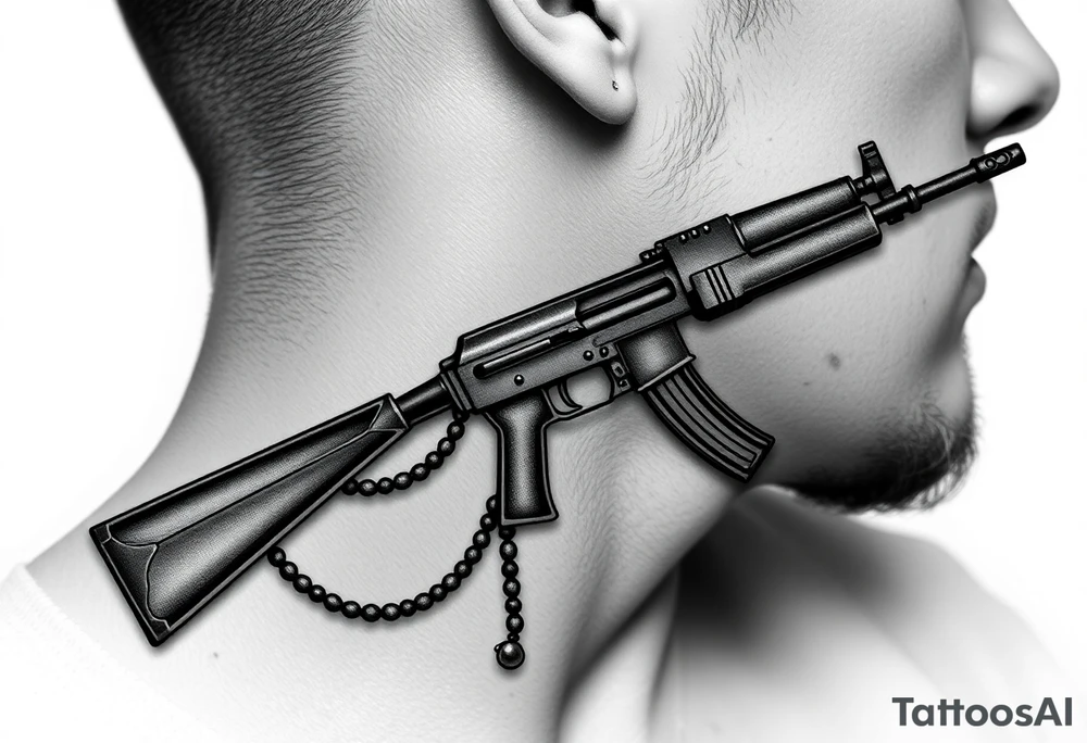 russian christian orthodox but in a AK47 style with a beaded orthodox thurible chain tattoo idea
