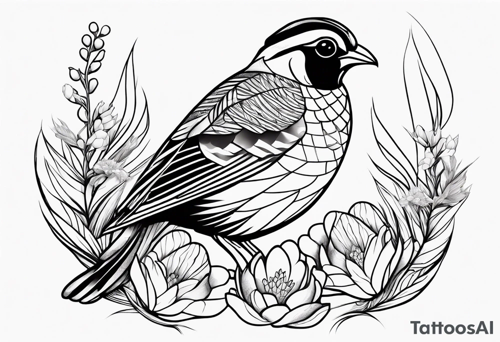 Quails, desert flowers tattoo idea
