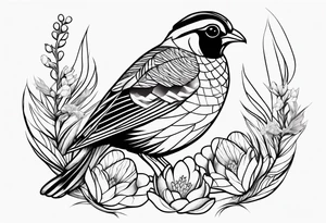 Quails, desert flowers tattoo idea