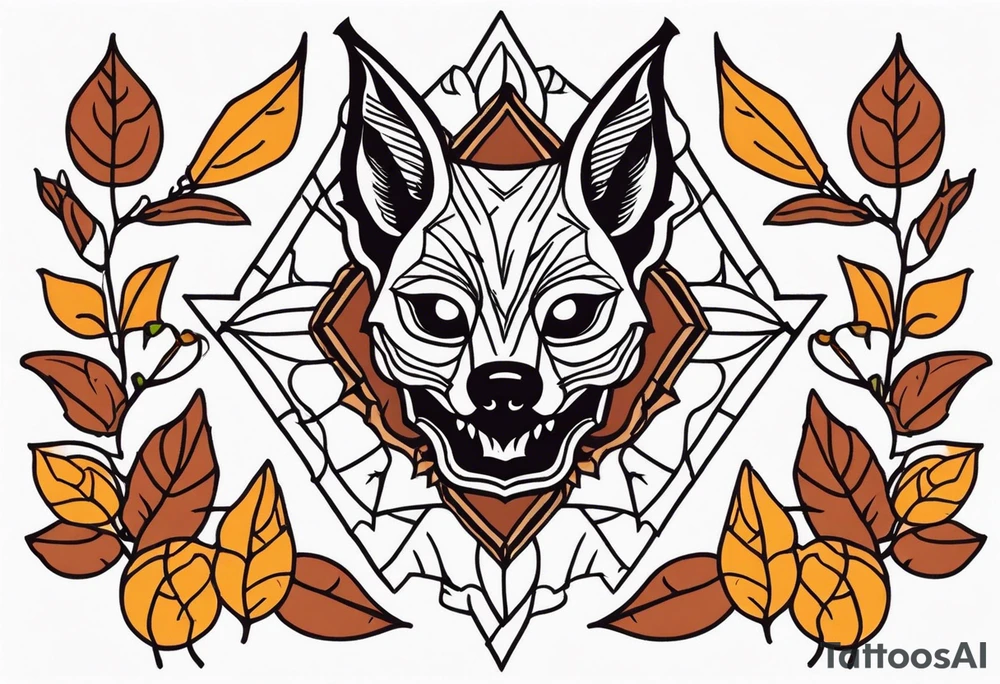 traditional Knee tattoo in fall colors with a Bat face tattoo idea