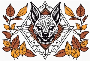 traditional Knee tattoo in fall colors with a Bat face tattoo idea