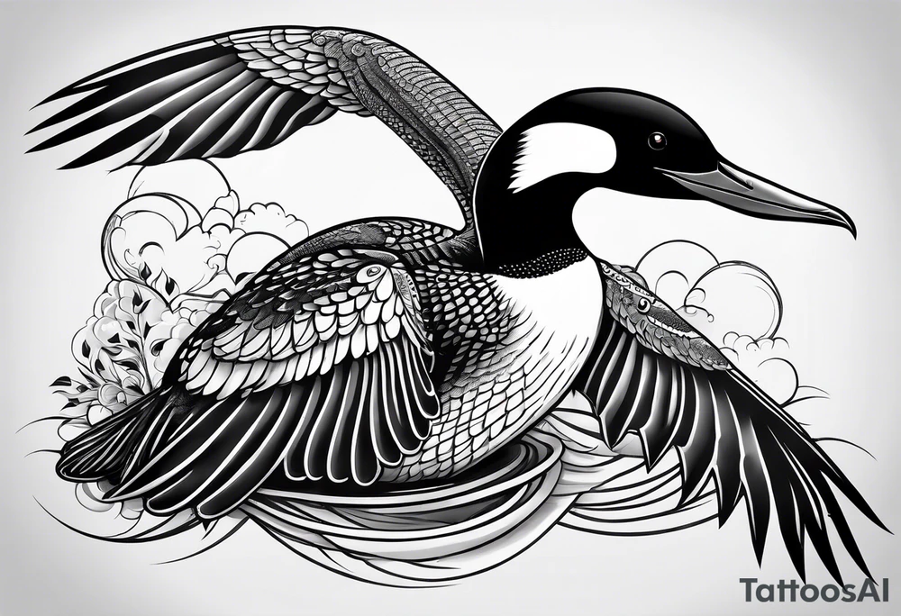 A loon with its wings spread looking badass and tough tattoo idea