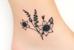 Hexagon Leo larkspurs and water lilies tattoo idea