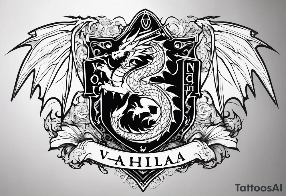Valhalla sword shield dragon tattoo idea