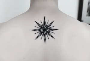 A highly artistic tattoo design with a central focus on a radiant star, symbolizing guidance and empowerment. black and white. small tattoo idea