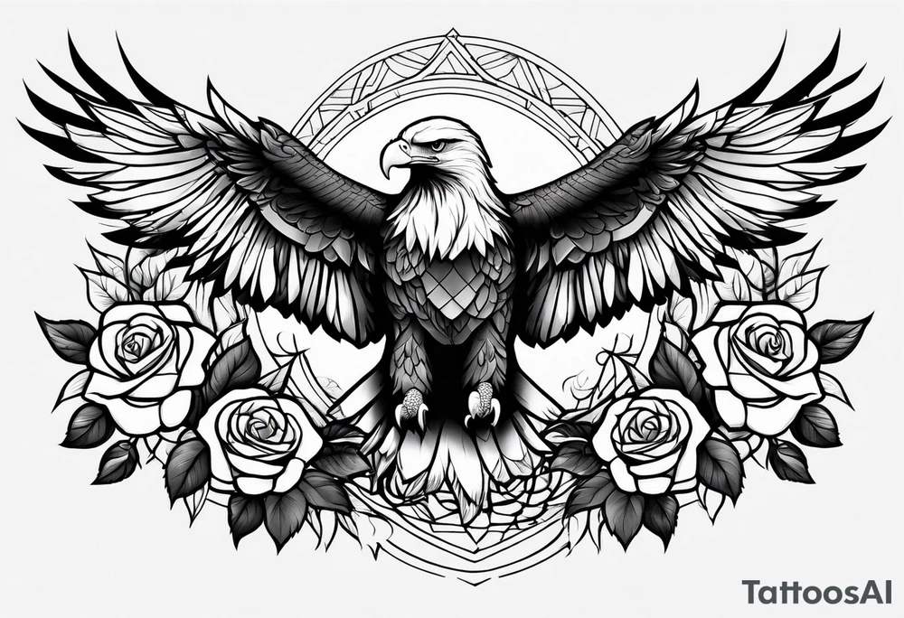 MAjestic eagle with roses tattoo idea
