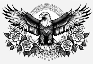 MAjestic eagle with roses tattoo idea
