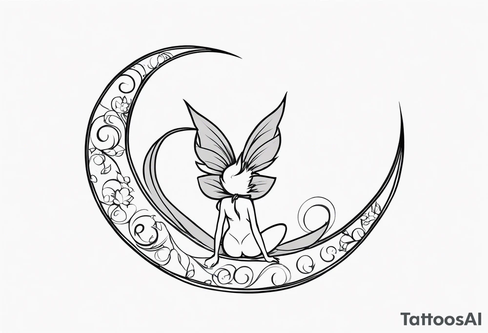 A fairy with a tail inspired by the logo of the anime show called Fairy Tail in a fetal position leaning in tattoo idea