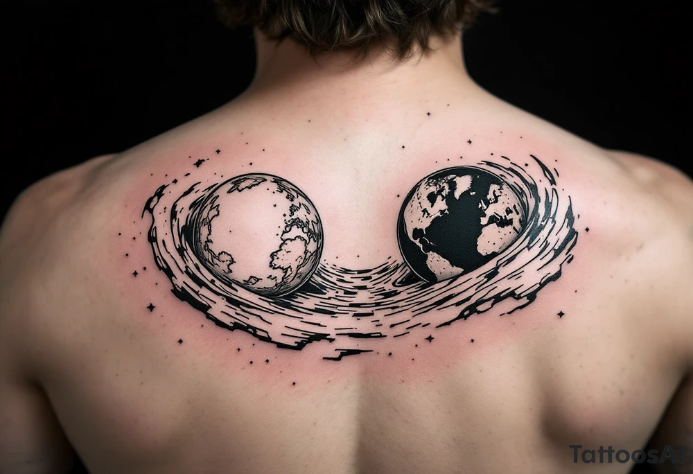 2 different worlds on both sides of a black hole tattoo idea