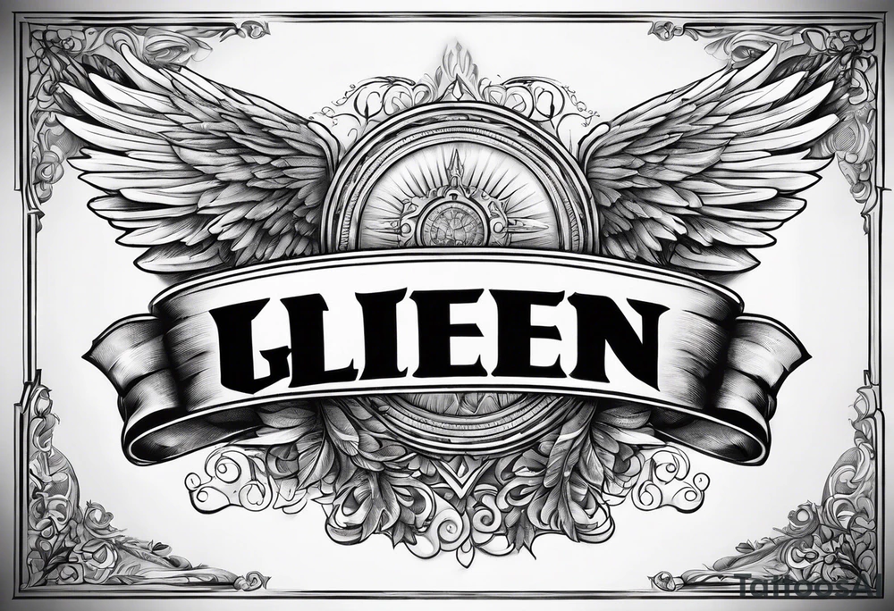 The word Glenn on a banner with angel Wings tattoo idea