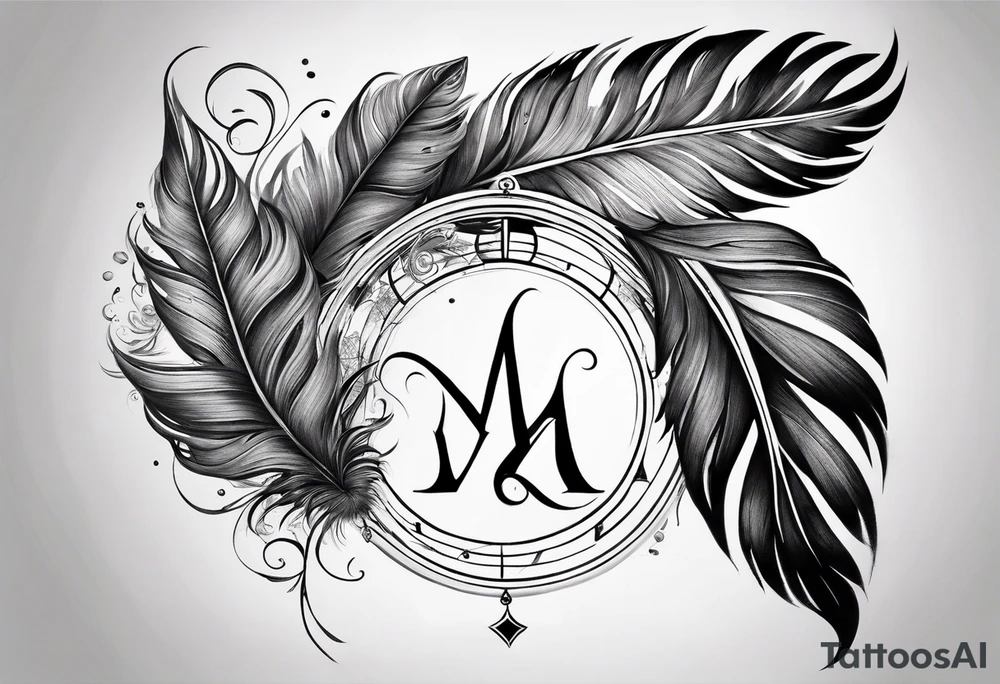 tattoo drawing of a feather with a circle of life tree inside tattoo idea