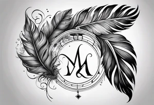 tattoo drawing of a feather with a circle of life tree inside tattoo idea