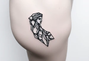 outer thigh tattoo greek sculpture female, fine line tattoo idea