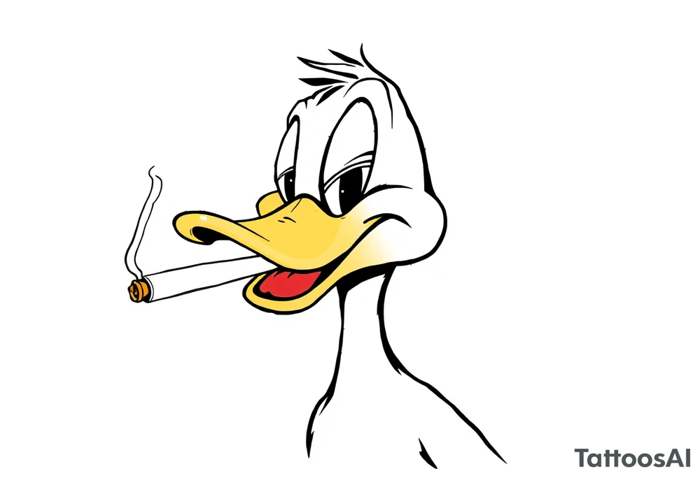 Older looking Daffy duck  smoking a rolled cigarette tattoo idea