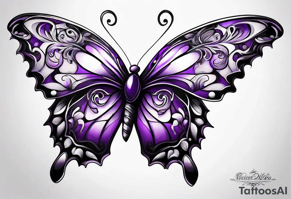 Purple butterfly flying tattoo idea