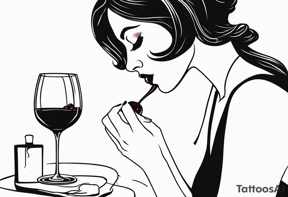 Tatuagem de uma mulher tomando vinho acariciando um gato tattoo idea