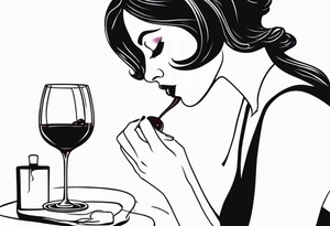 Tatuagem de uma mulher tomando vinho acariciando um gato tattoo idea