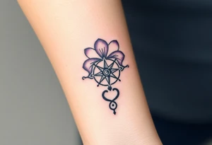 A single Violet with detailed compass at its center representing feminine power and an ankh or Celtic knot tattoo idea